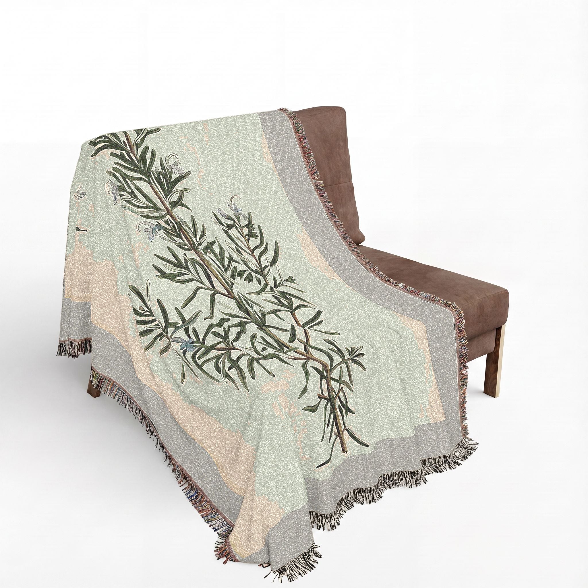 A Curious Herbal Rosemary Woven Blanket, Elizabeth Blackwell, Vintage Botanical Art Throw
