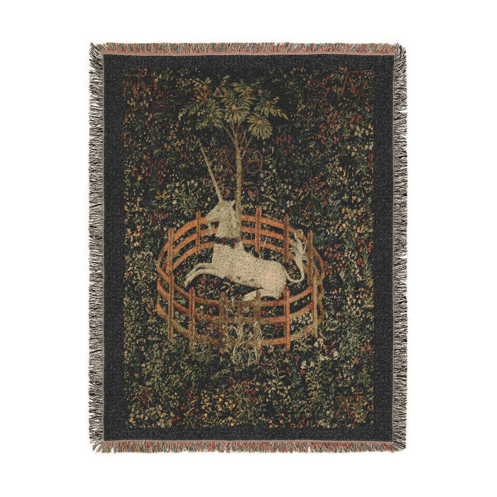 The Unicorn in Captivity Woven Blanket, Medieval Unicorn Tapestry Art Throw