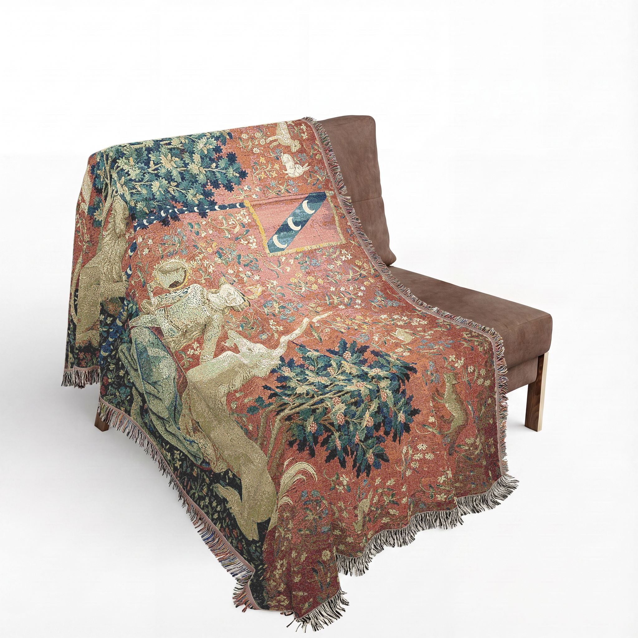 The Lady and the Unicorn Sight Woven Blanket, Medieval Tapestry Art Throw