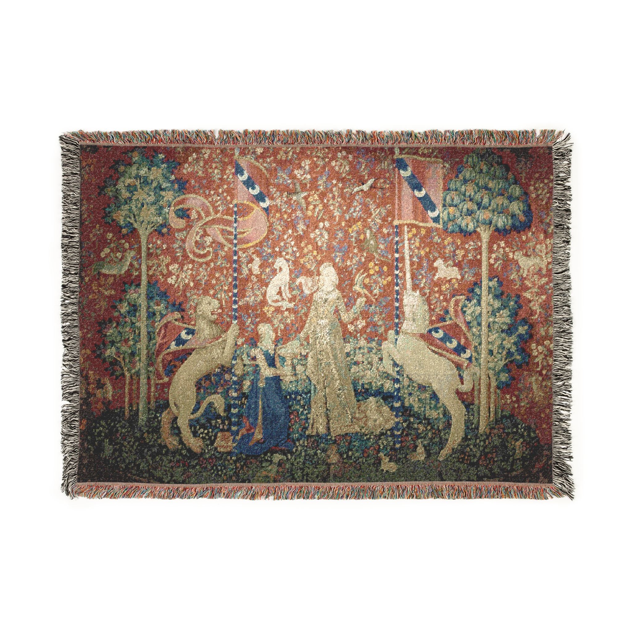 The Lady and the Unicorn Taste Woven Blanket, Medieval Tapestry Art Throw