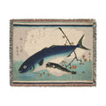 Yellowtail, Blowfish, and Plum Branch Woven Blanket, Utagawa Hiroshige, Japanese Art Throw