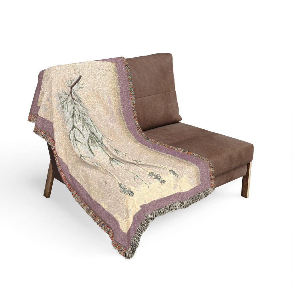 A Curious Herbal Lavender Woven Blanket, Elizabeth Blackwell, Vintage Botanical Art Throw