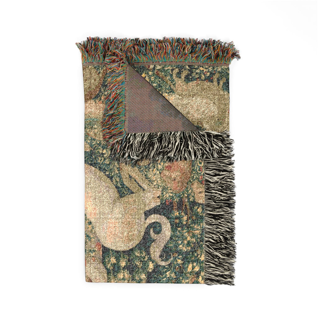 The Unicorn Purifies Water Woven Blanket, Medieval Unicorn Tapestry Art Throw
