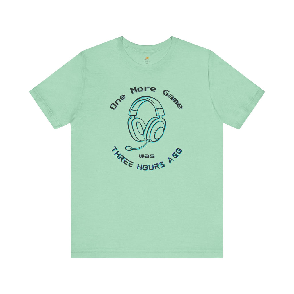 One More Game Graphic Tee, Funny Gamer T-Shirt, Neon Headset
