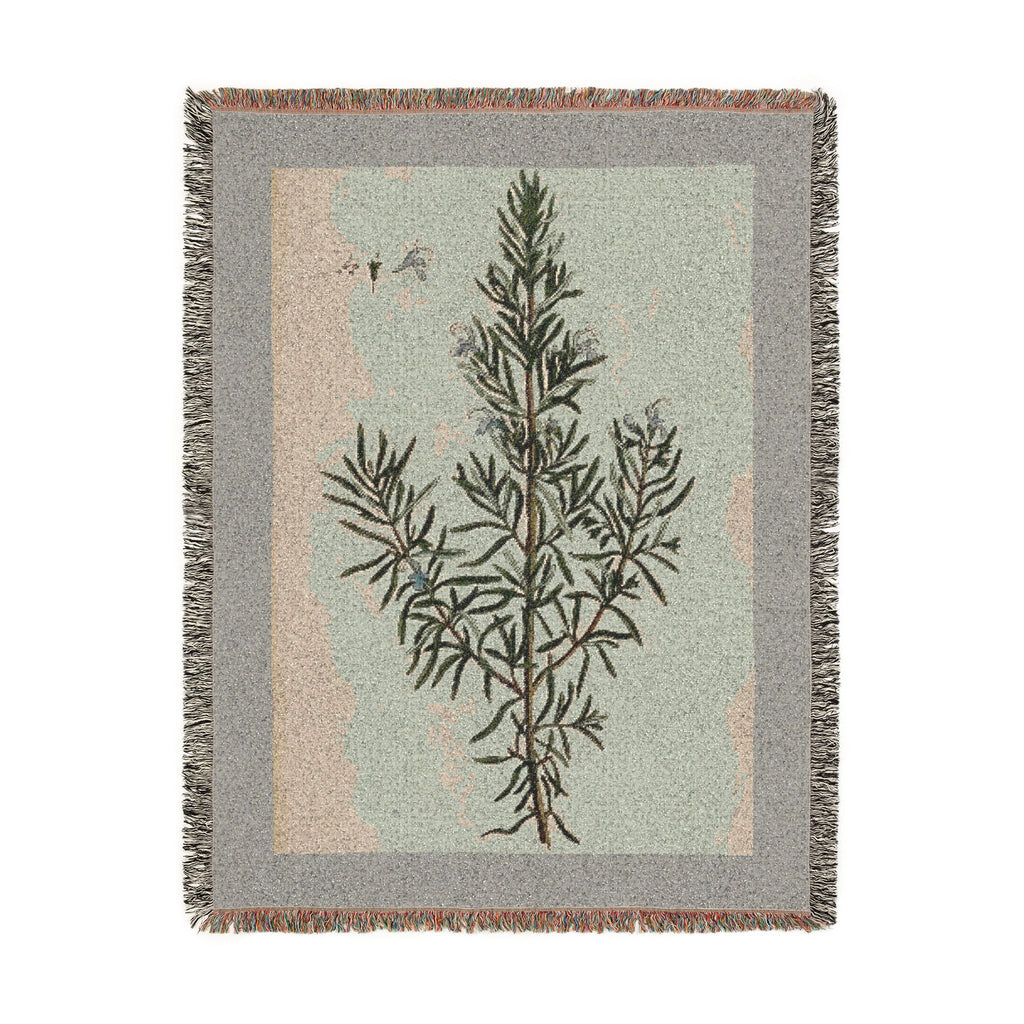 A Curious Herbal Rosemary Woven Blanket, Elizabeth Blackwell, Vintage Botanical Art Throw