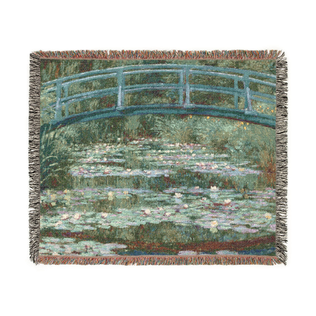 Japanese Footbridge Woven Blanket, Claude Monet, Impressionist Garden Art Throw