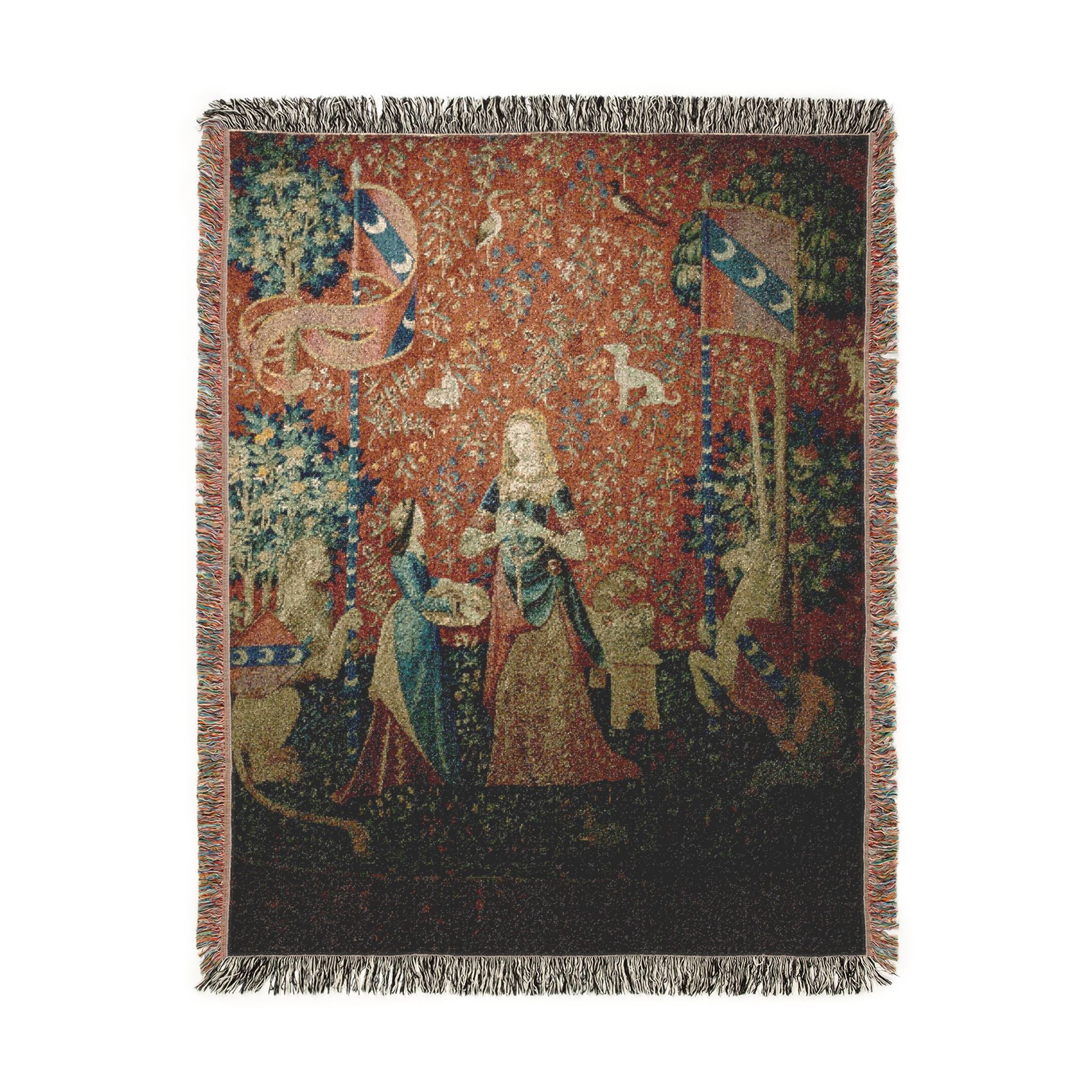 The Lady and the Unicorn Smell Woven Blanket, Medieval Tapestry Art Throw
