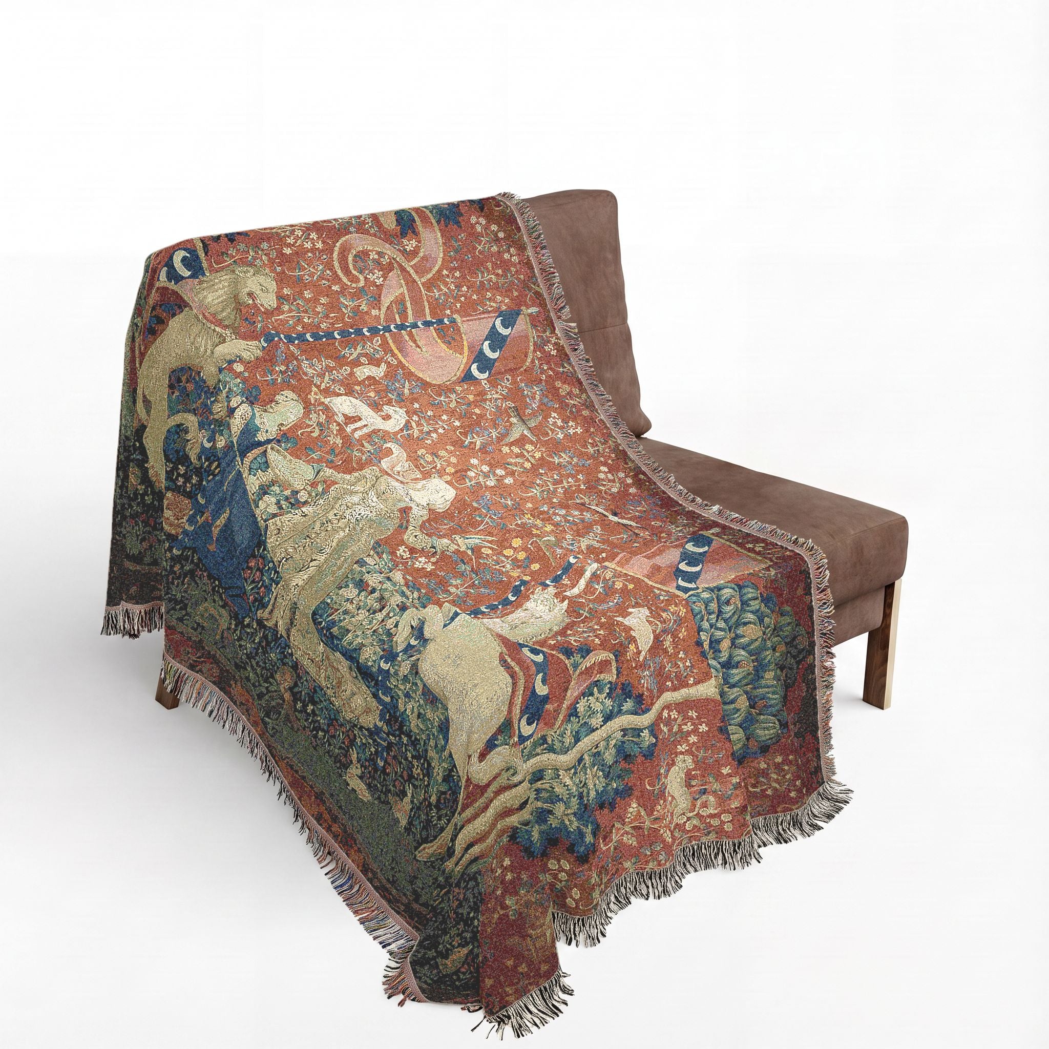 The Lady and the Unicorn Taste Woven Blanket, Medieval Tapestry Art Throw