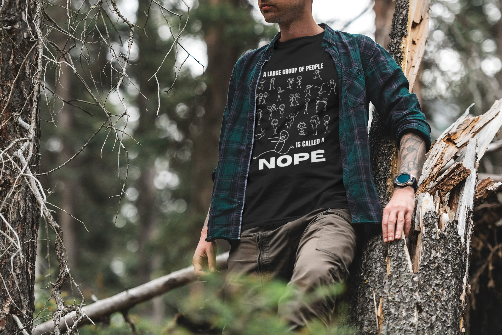 A Large Group of People Is Called a Nope Graphic Tee, Funny Stick Figure Introvert T-Shirt