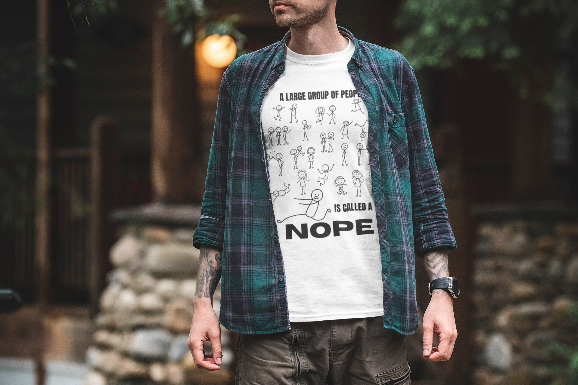 A Large Group of People Is Called a Nope Graphic Tee, Funny Stick Figure Introvert T-Shirt