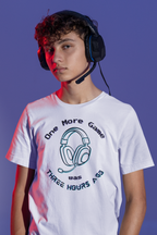 One More Game Graphic Tee, Funny Gamer T-Shirt, Neon Headset