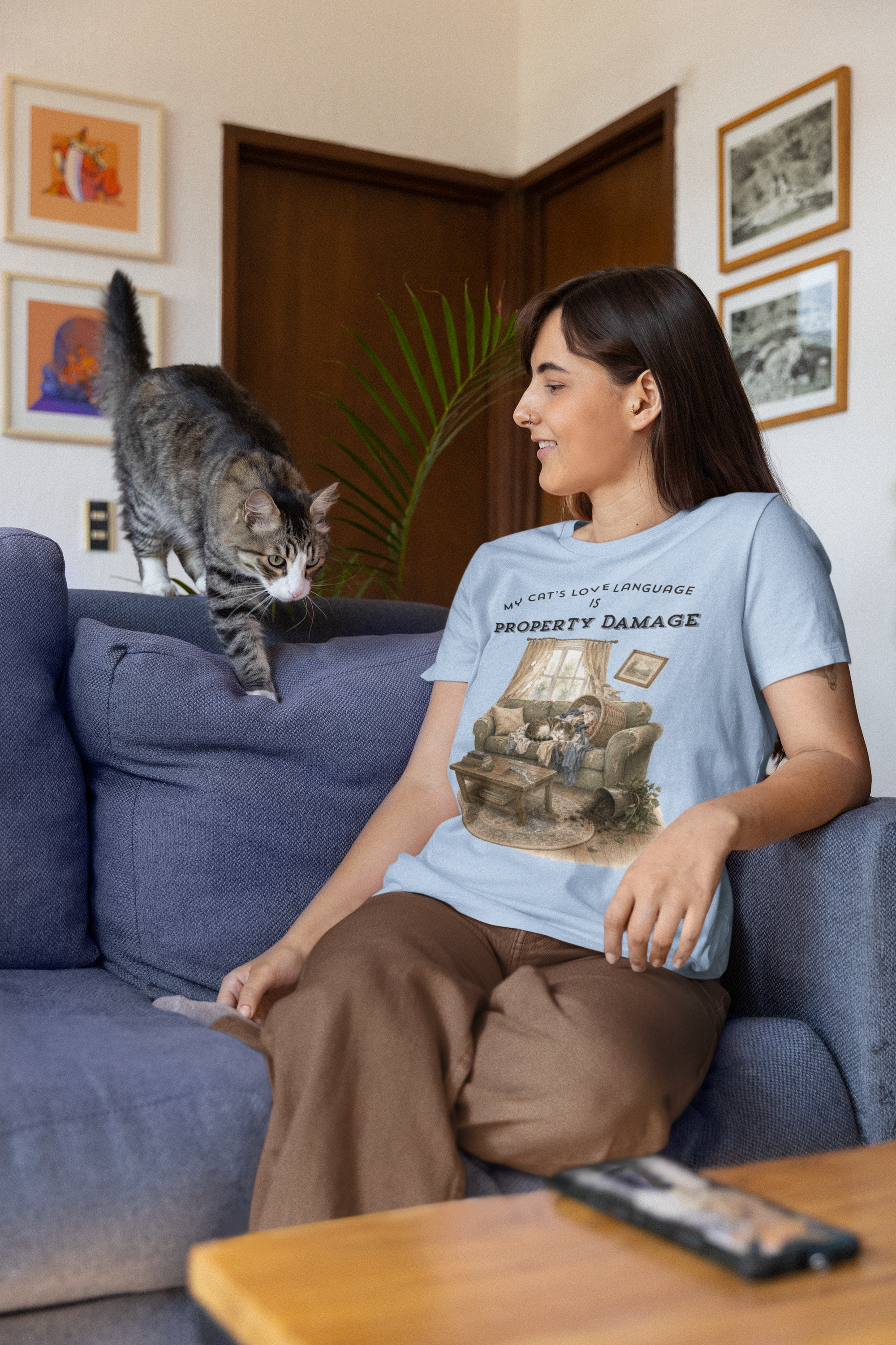 My Cat's Love Language Is Property Damage Graphic Tee, Funny Cat T-Shirt