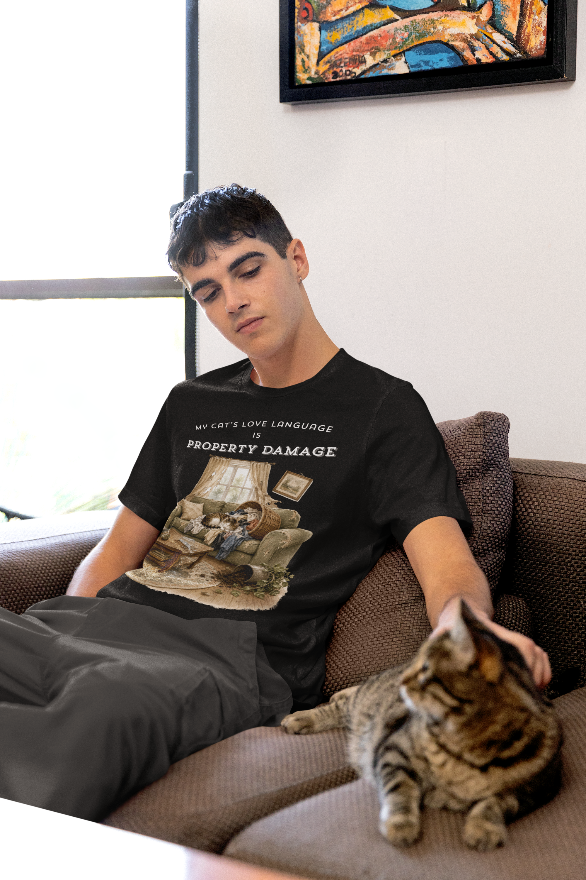 My Cat's Love Language Is Property Damage Graphic Tee, Funny Cat T-Shirt