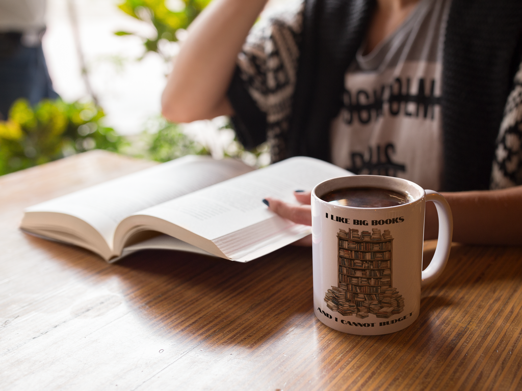 I Like Big Books And I Cannot Budget Mug, Funny Book Lover Humor, White Ceramic