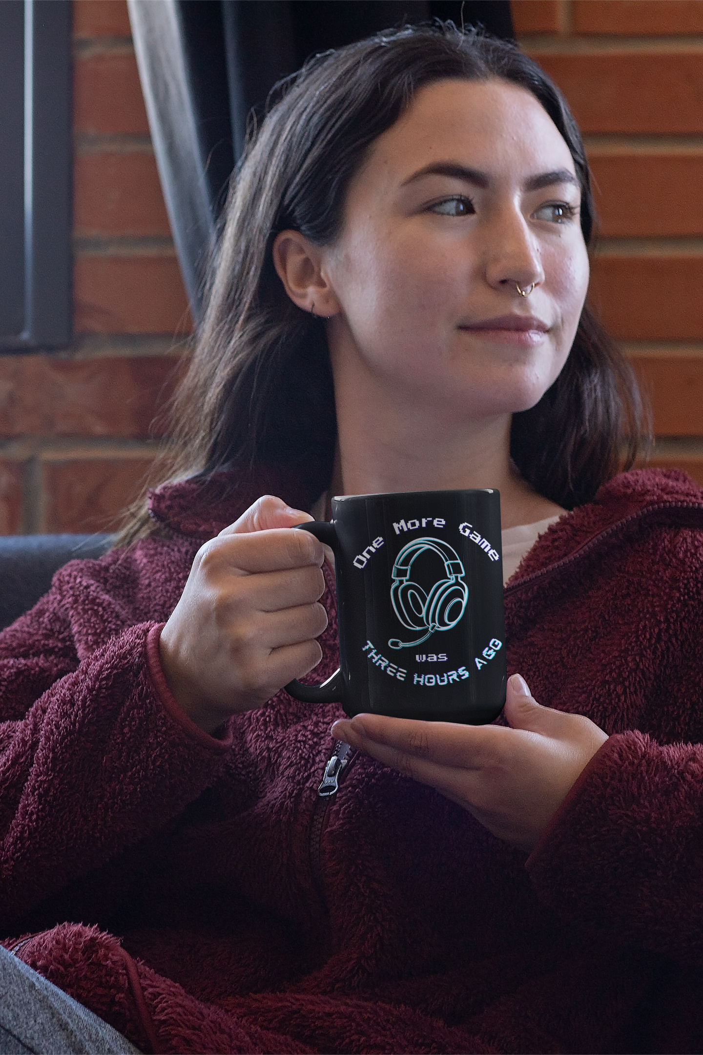 One More Game Was Three Hours Ago Mug, Funny Gamer Humor, Retro Neon Black Ceramic