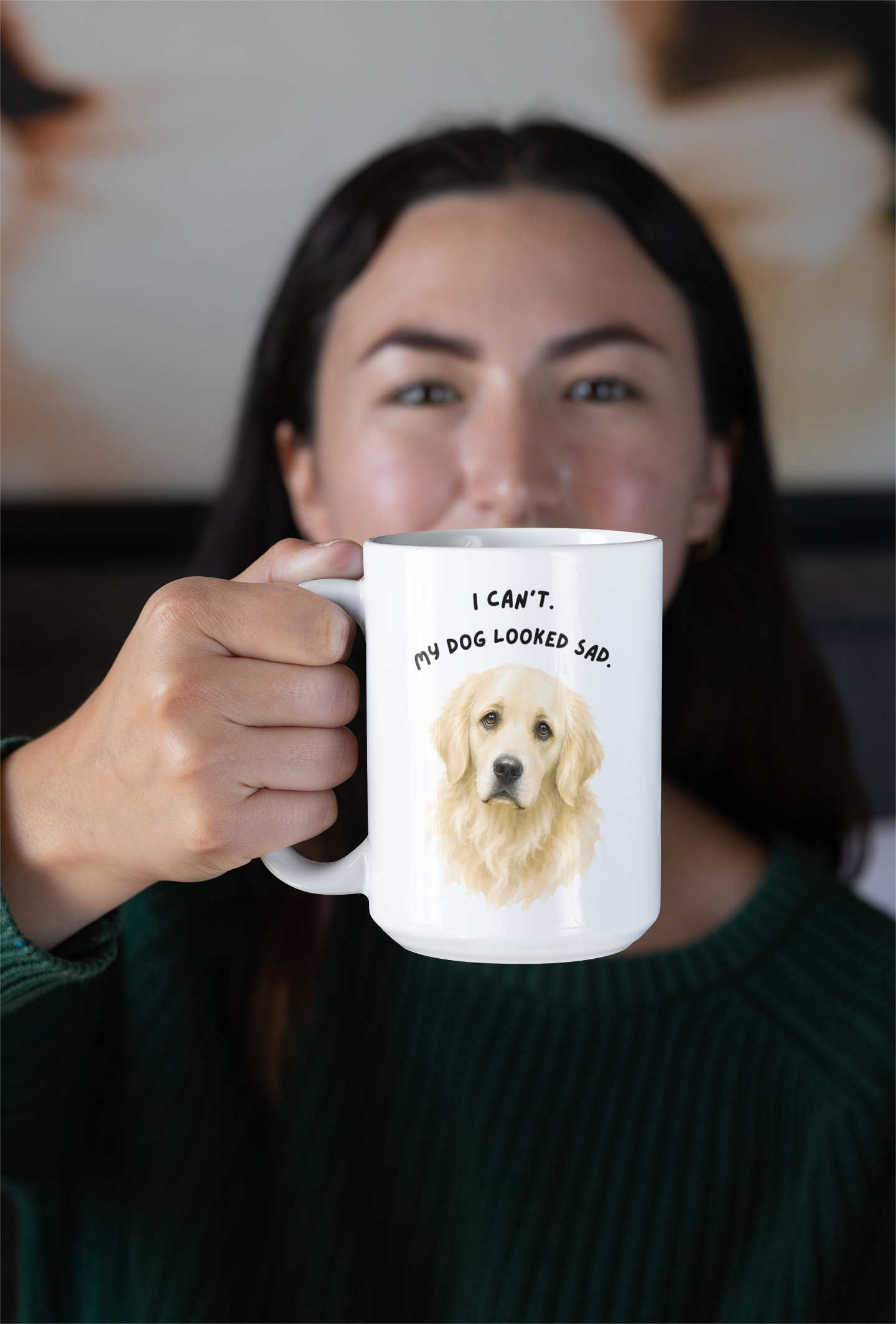 I Can't My Dog Looked Sad Mug, Funny Dog Lover Humor, White Ceramic