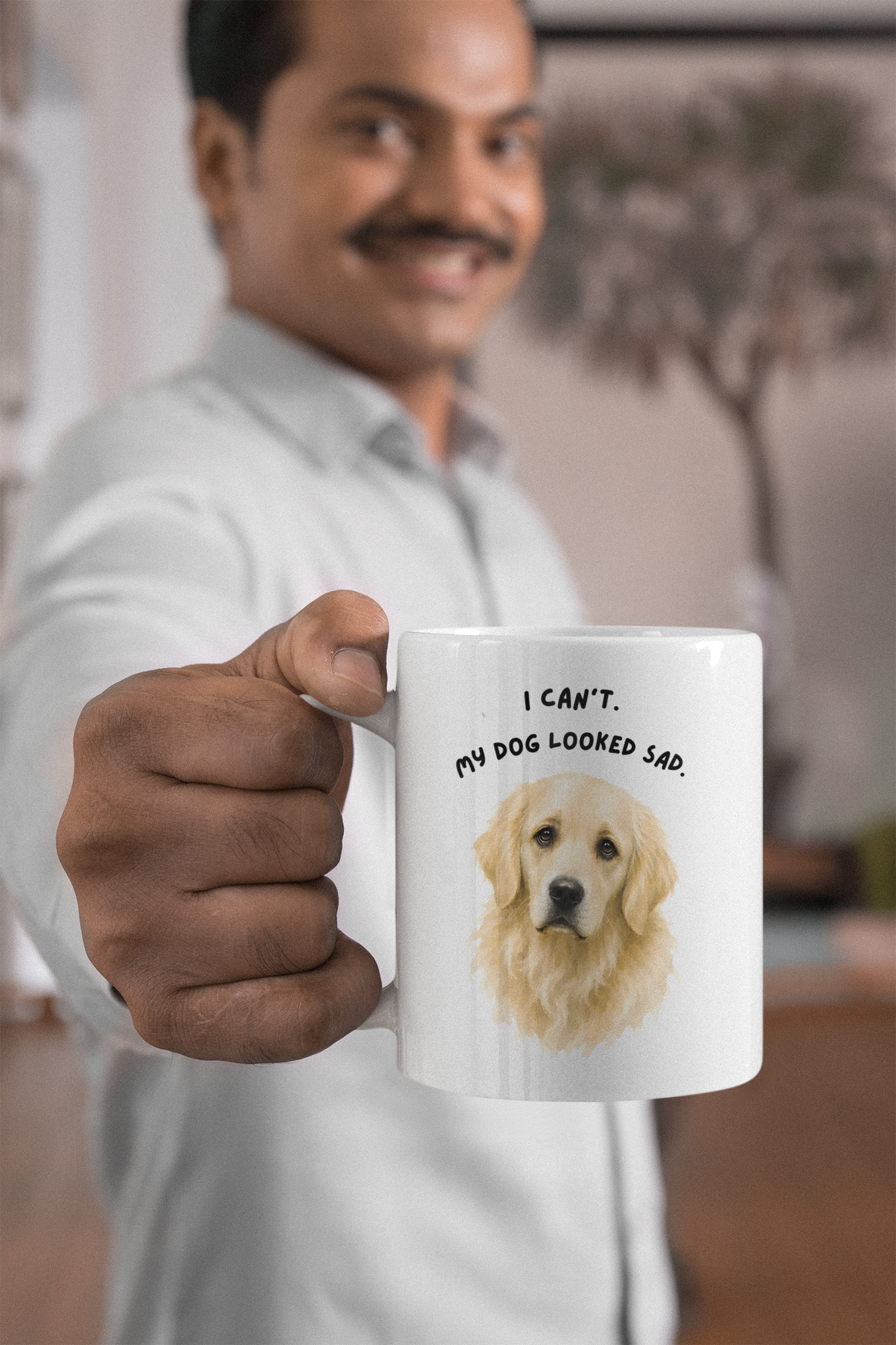 I Can't My Dog Looked Sad Mug, Funny Dog Lover Humor, White Ceramic
