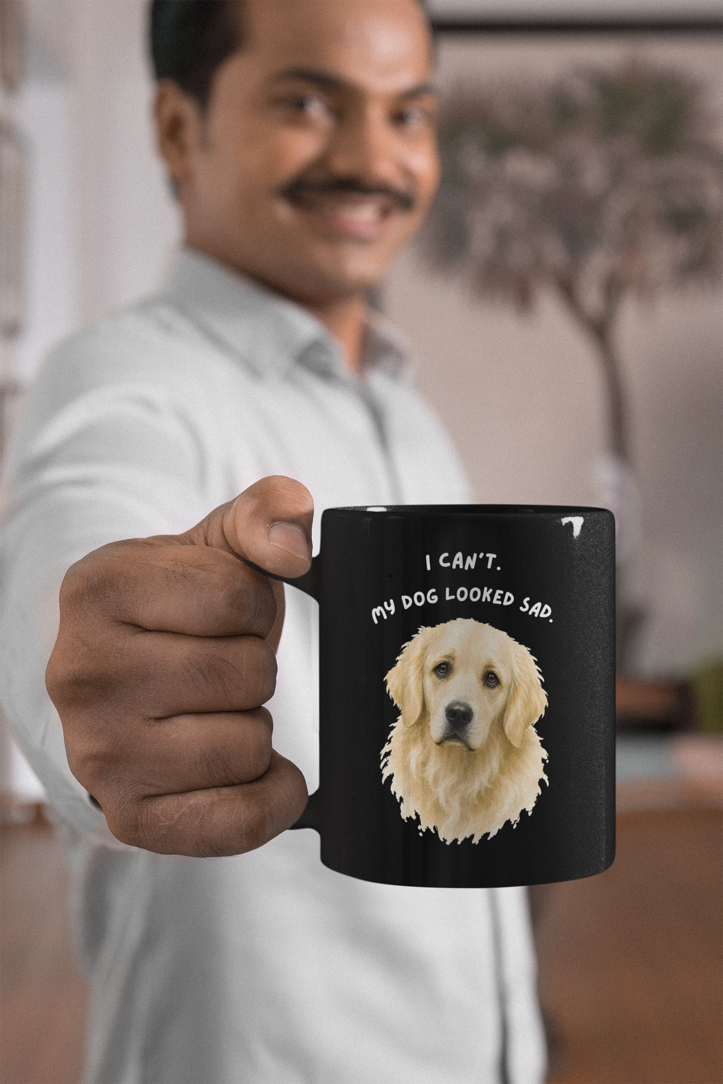 I Can't My Dog Looked Sad Mug, Funny Dog Lover Humor, Black Ceramic
