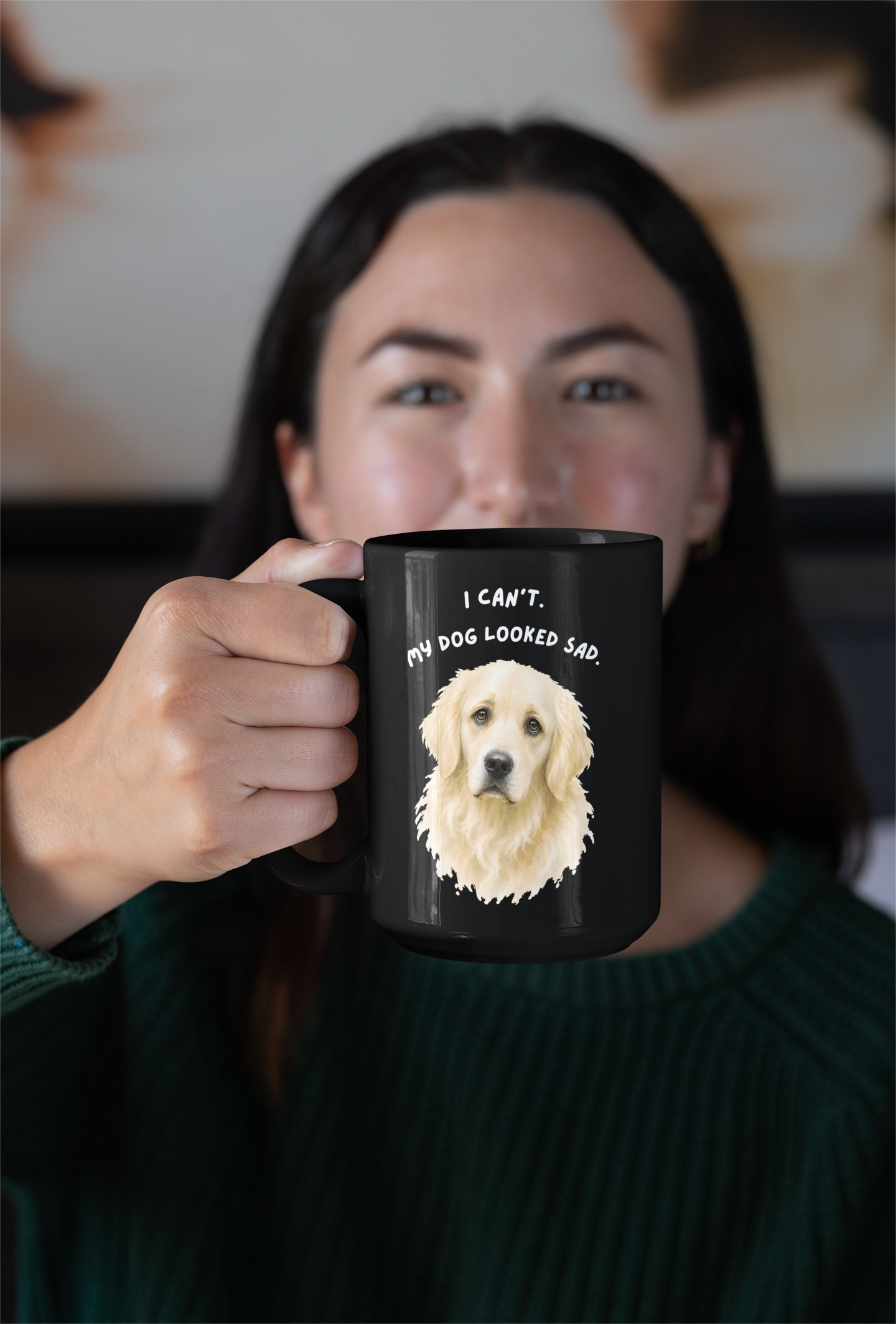 I Can't My Dog Looked Sad Mug, Funny Dog Lover Humor, Black Ceramic
