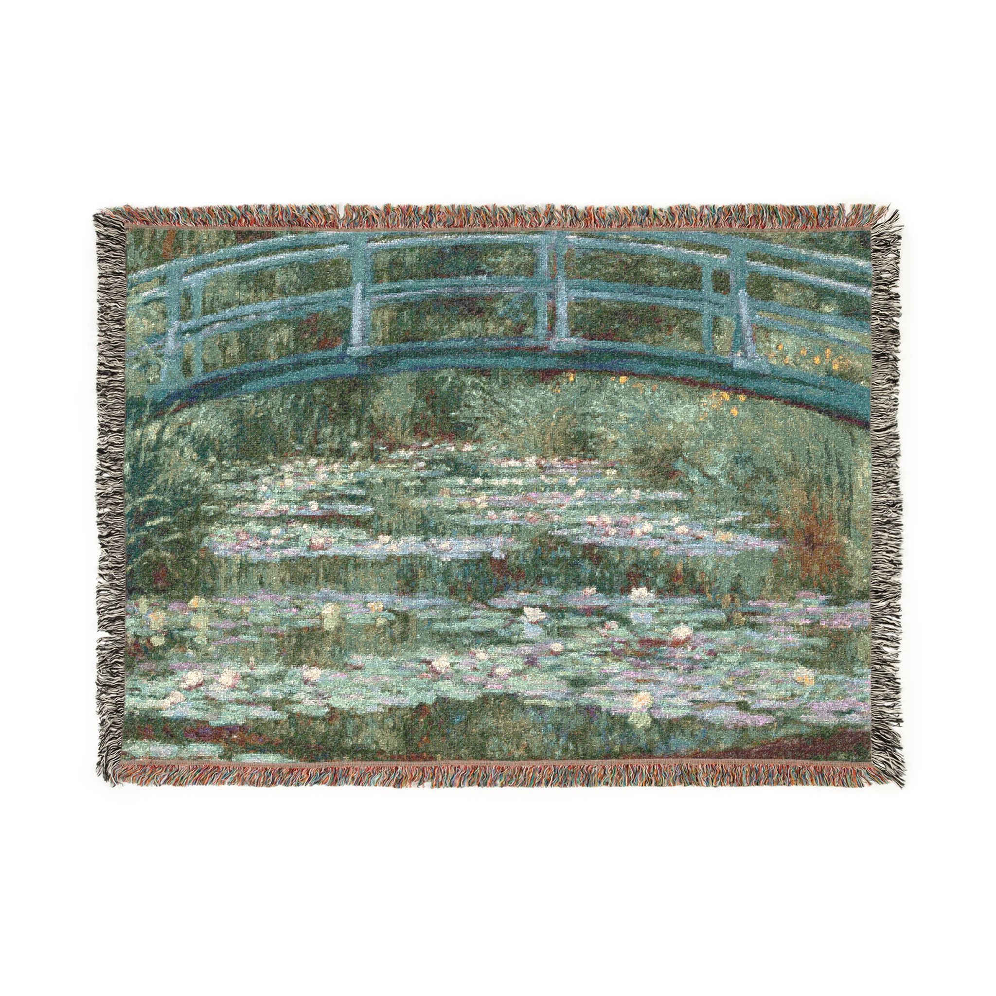 Japanese Footbridge Woven Blanket, Claude Monet, Impressionist Garden Art Throw