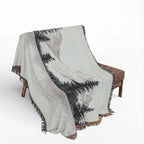 Mountain Lake Reflection Woven Blanket | Scenic Pine Trees, Neutral Tones