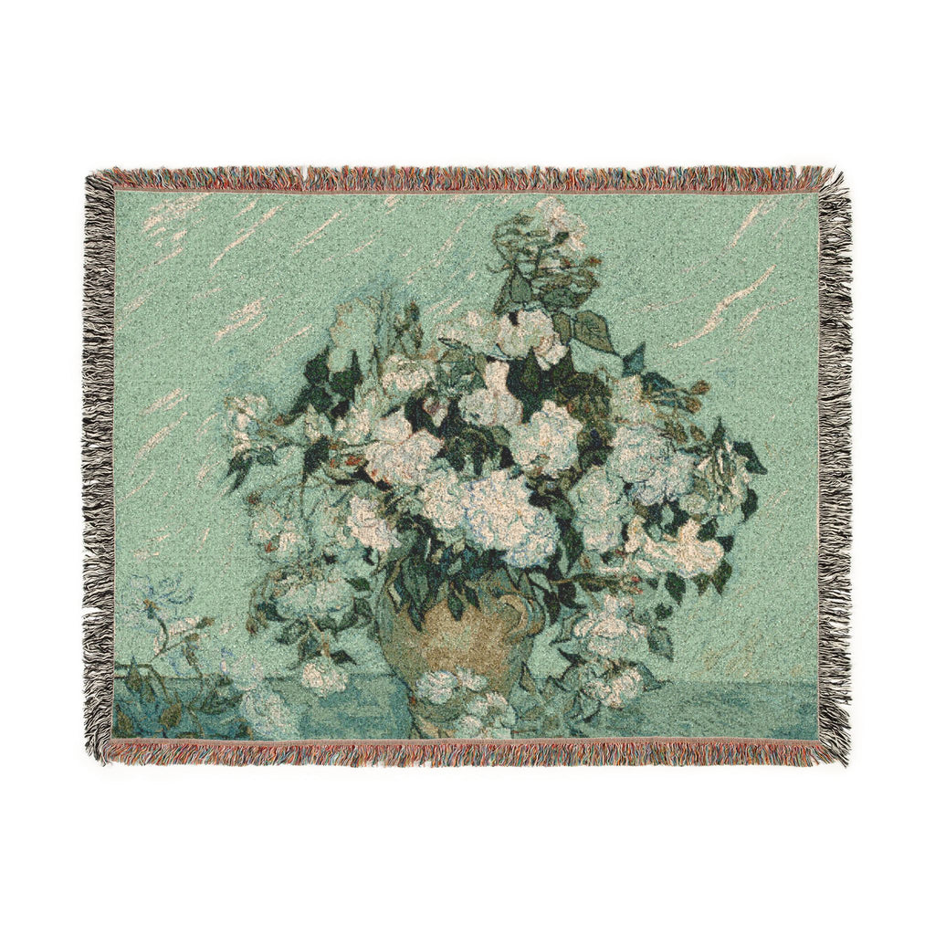 Roses Woven Blanket, Vincent van Gogh, Floral Fine Art Throw