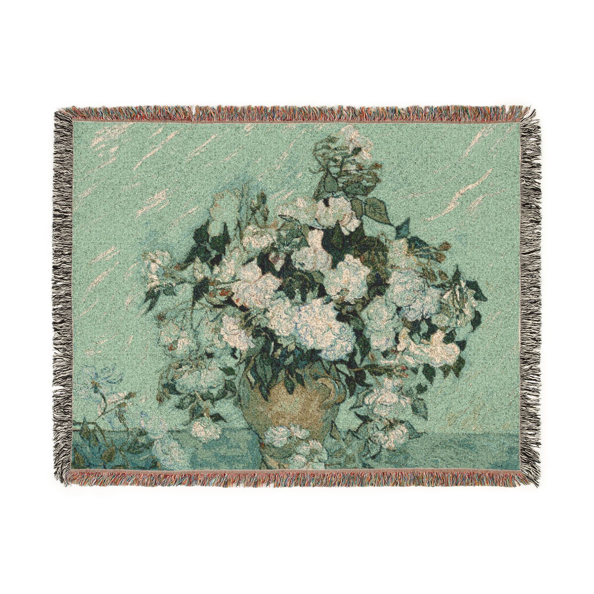 Roses Woven Blanket, Vincent van Gogh, Floral Fine Art Throw