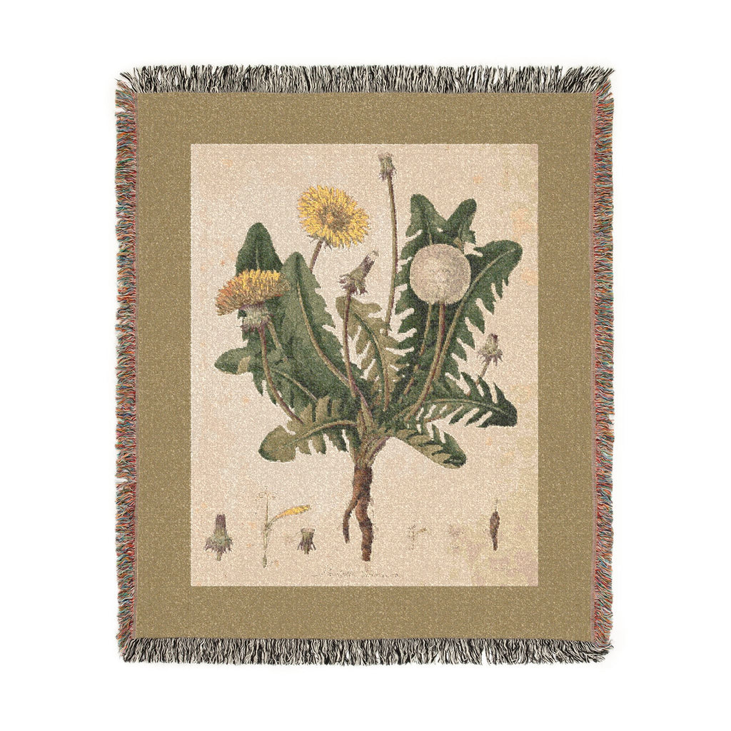 Leontodon Taraxacum Dandelion Woven Blanket, Flora Londinensis, Vintage Botanical Art