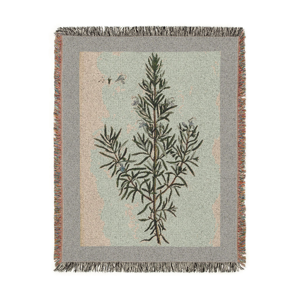 A Curious Herbal Rosemary Woven Blanket, Elizabeth Blackwell, Vintage Botanical Art Throw