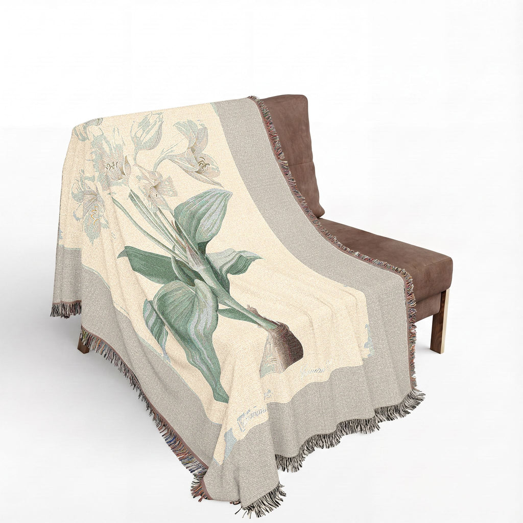 Crinum Giganteum Woven Blanket, Pierre-Joseph Redouté, Vintage Botanical Art Throw