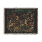 The Unicorn Crosses a Stream Woven Blanket, Medieval Unicorn Tapestry Art Throw