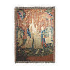 The Lady and the Unicorn Hearing Woven Blanket, Medieval Tapestry Art Throw