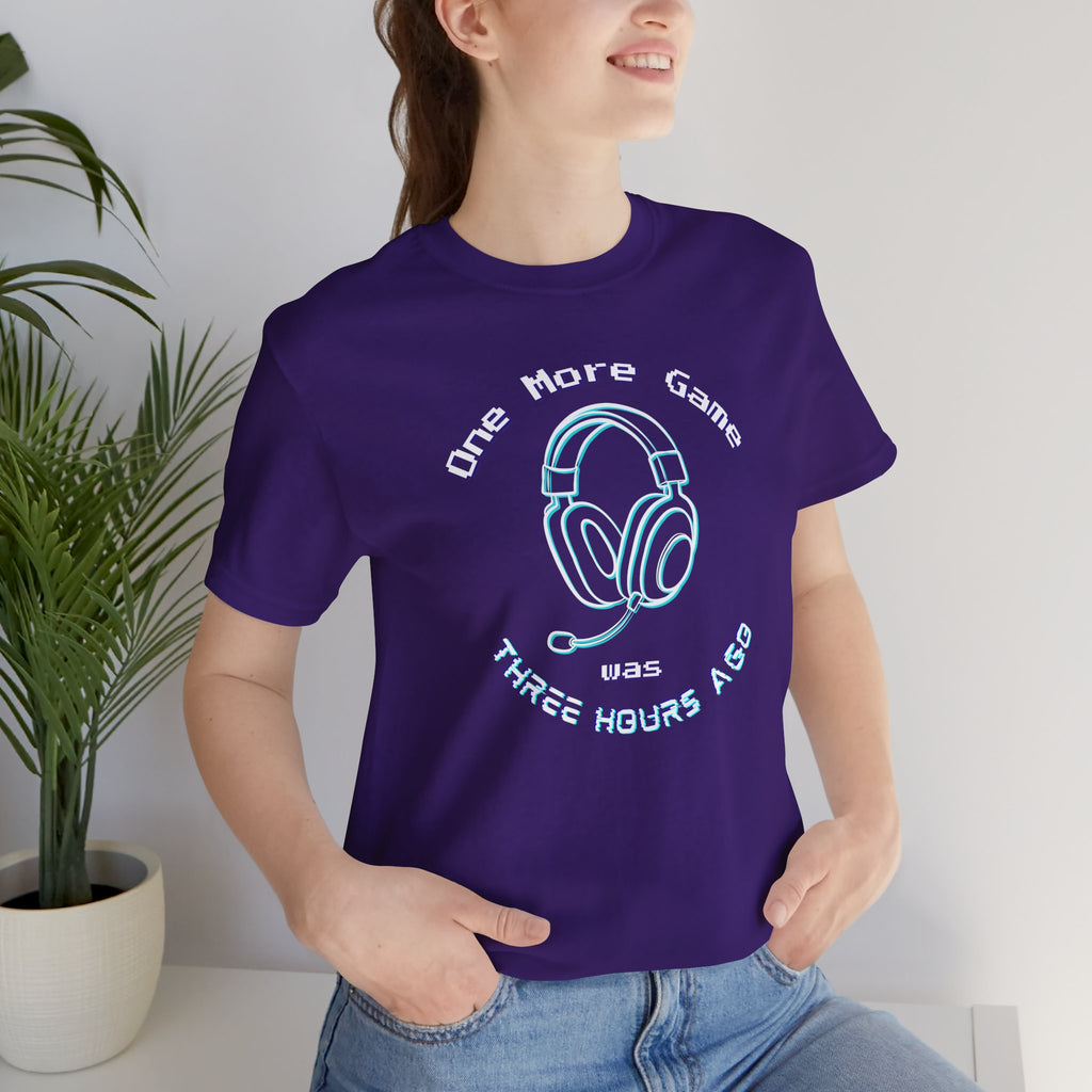 One More Game Graphic Tee, Funny Gamer T-Shirt, Neon Headset
