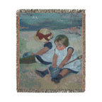 Children Playing on the Beach Woven Blanket, Mary Cassatt, Impressionist Art Throw