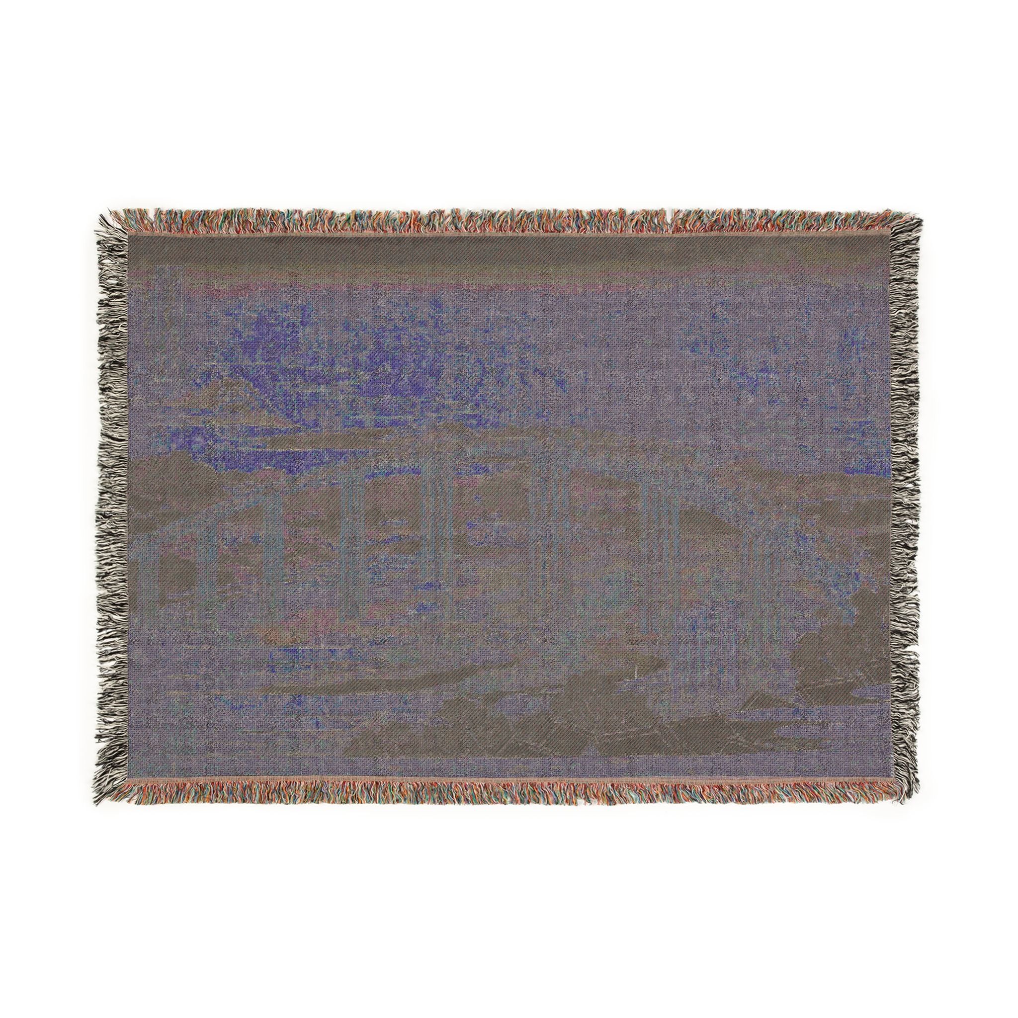 Yahagi Bridge at Okazaki Woven Blanket, Katsushika Hokusai, Muted Japanese Woodblock Art