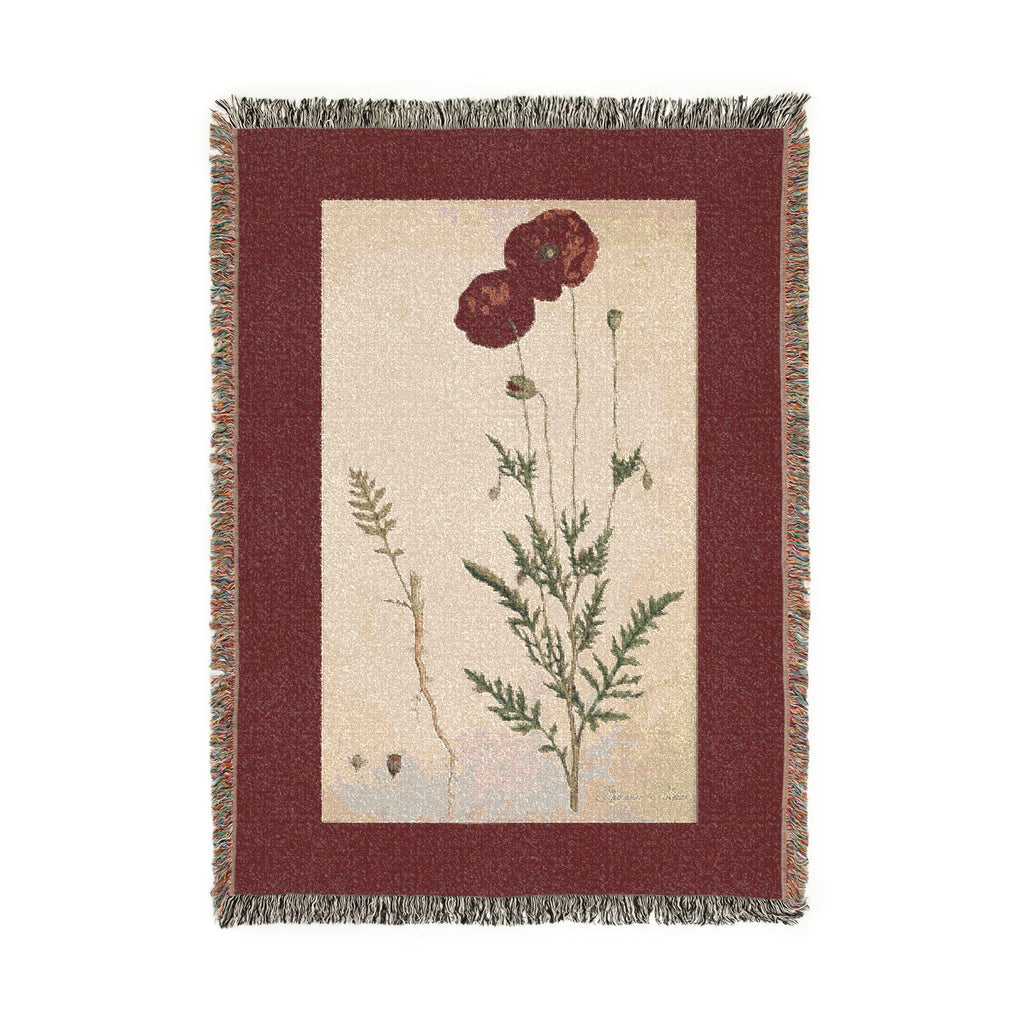 Papaver Rhoeas Poppy Woven Blanket, Flora Londinensis, Vintage Botanical Art