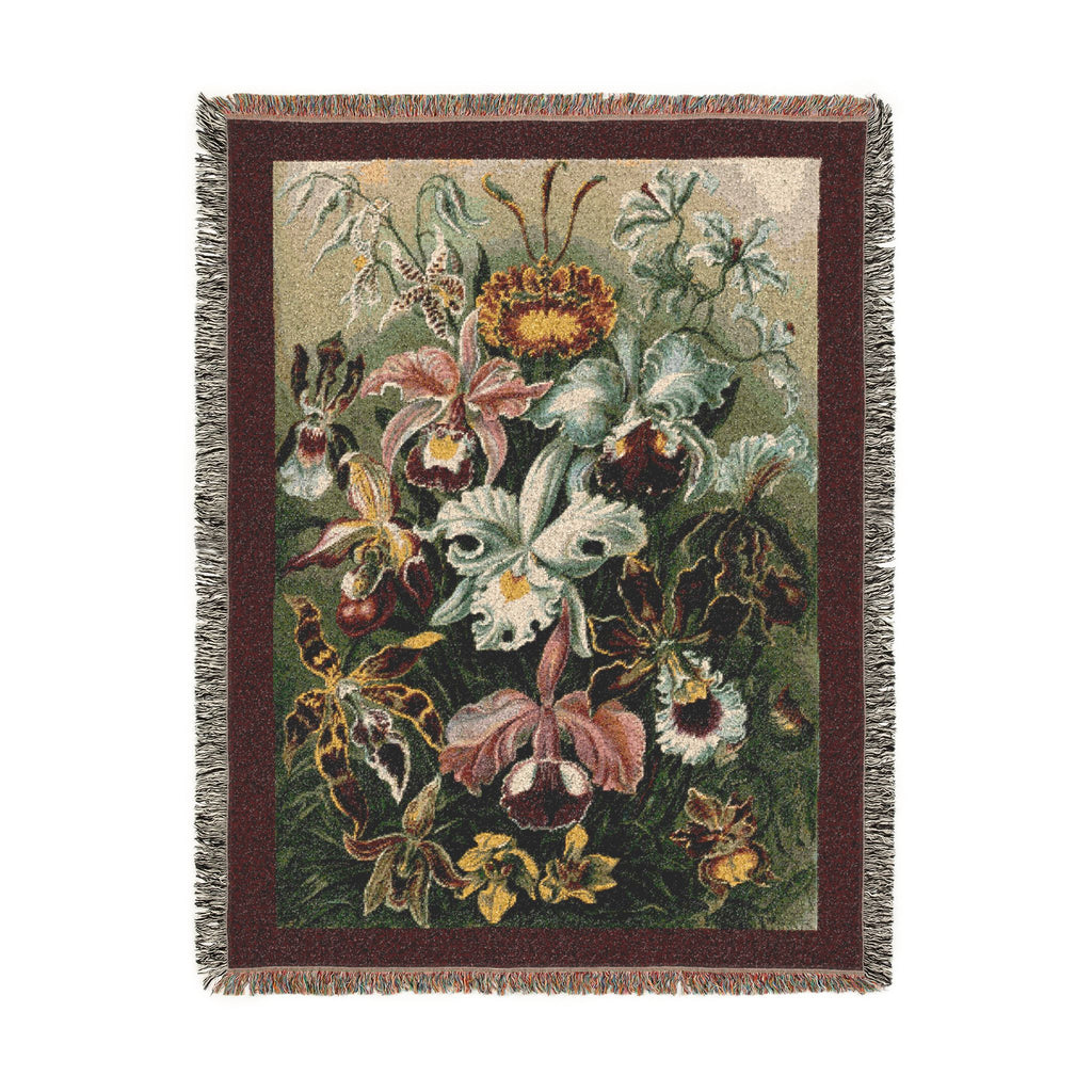 Orchidae Orchids Woven Blanket, Ernst Haeckel, Vintage Botanical Art
