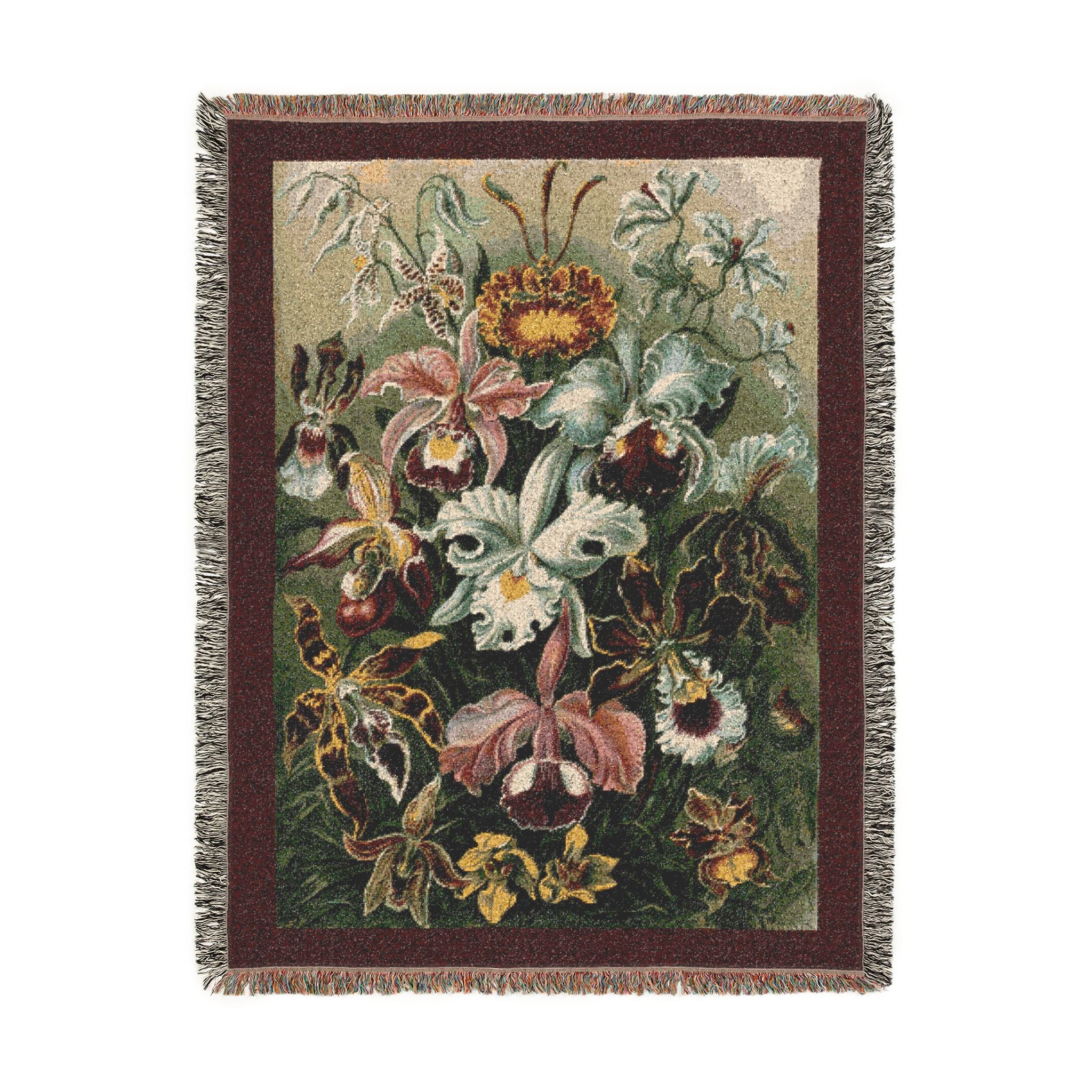 Orchidae Orchids Woven Blanket, Ernst Haeckel, Vintage Botanical Art