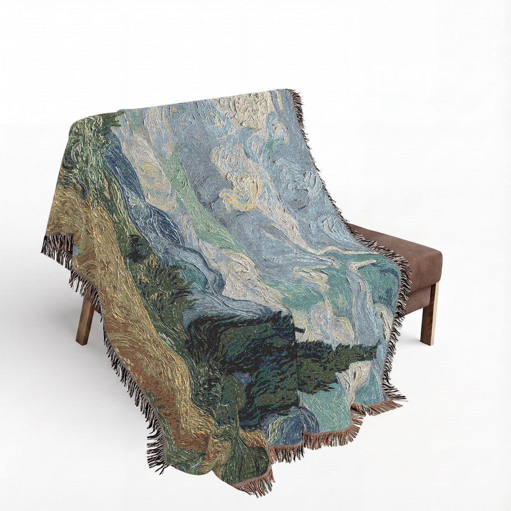 Wheat Field with Cypresses Woven Blanket, Vincent van Gogh, Fine Art Throw