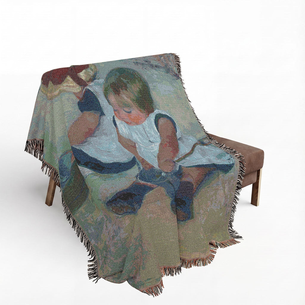 Children Playing on the Beach Woven Blanket, Mary Cassatt, Impressionist Art Throw