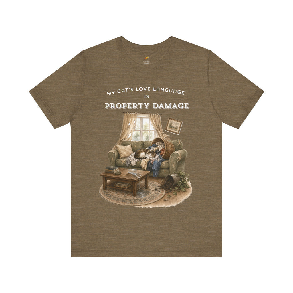 My Cat's Love Language Is Property Damage Graphic Tee, Funny Cat T-Shirt