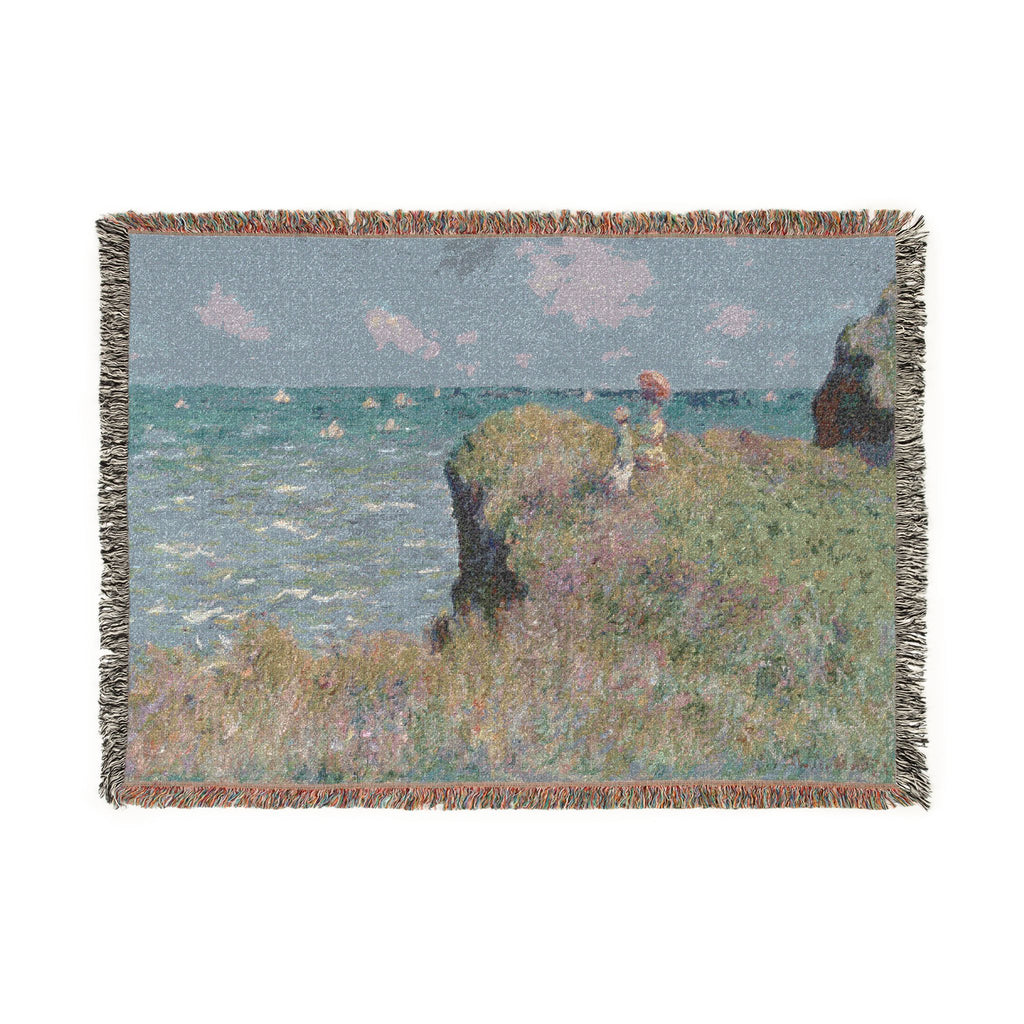 Cliff Walk at Pourville Woven Blanket, Claude Monet, Impressionist Art Throw