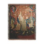 The Lady and the Unicorn Hearing Woven Blanket, Medieval Tapestry Art Throw