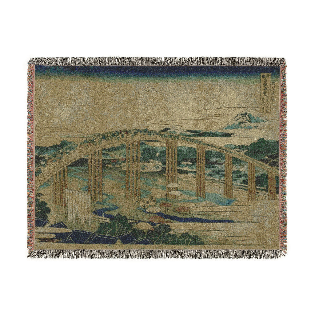 Yahagi Bridge at Okazaki Woven Blanket, Katsushika Hokusai, Muted Japanese Woodblock Art