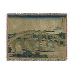 Yahagi Bridge at Okazaki Woven Blanket, Katsushika Hokusai, Muted Japanese Woodblock Art
