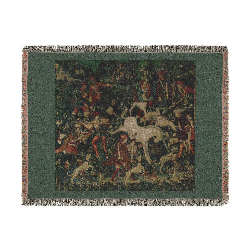 The Unicorn Defends Himself Woven Blanket, Medieval Unicorn Tapestry Art Throw