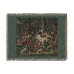 The Unicorn Defends Himself Woven Blanket, Medieval Unicorn Tapestry Art Throw