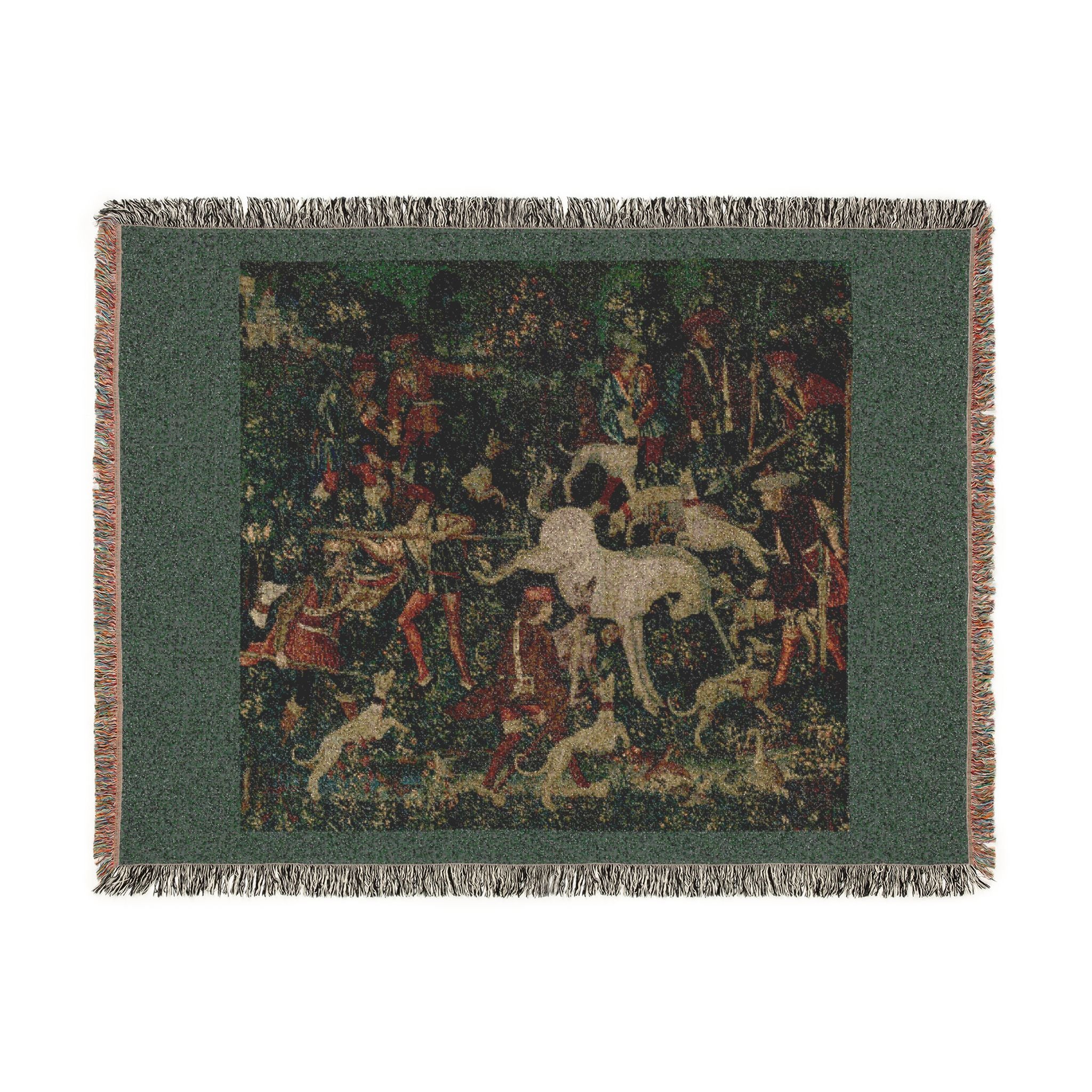 The Unicorn Defends Himself Woven Blanket, Medieval Unicorn Tapestry Art Throw