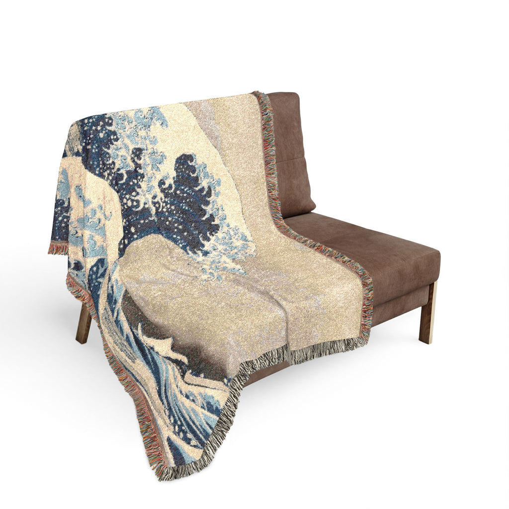 The Great Wave off Kanagawa Woven Blanket, Katsushika Hokusai, Japanese Ukiyo-e Art Throw