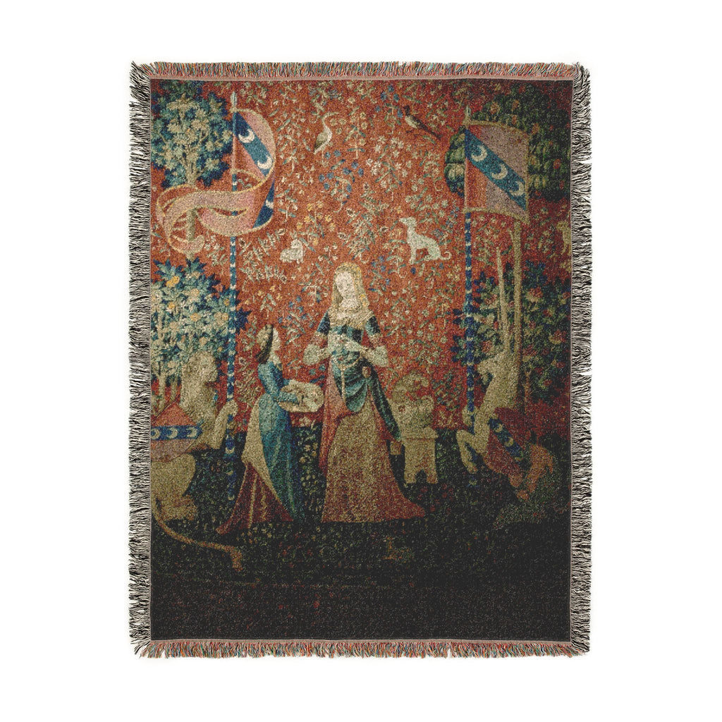 The Lady and the Unicorn Smell Woven Blanket, Medieval Tapestry Art Throw
